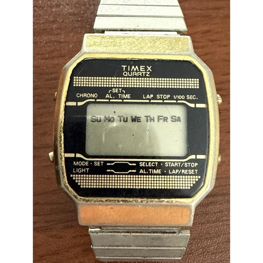 Vintage Timex K Cell Men Gold Tone Quartz Analog Digital Watch Untested Korea